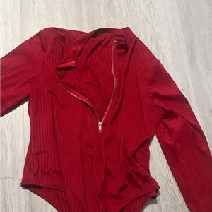 Elegant Red Zippered Women's Top